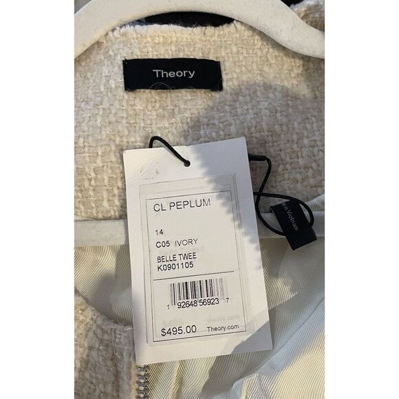 THEORY BLAZER WOMENS SIZE 14 CREAM WOOL BLEND ZIP UP FULLY LINED DESIGNER JACKET - Picture 3 of 7